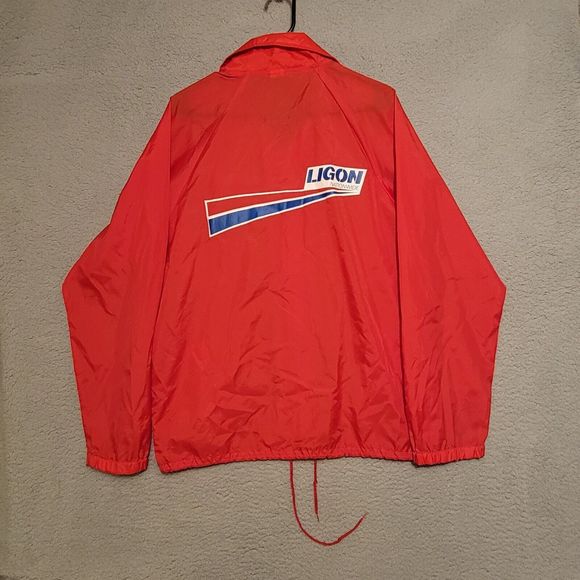 Vintage Ligon Nationwide Mens Red Medium Snap Button Pullover Jacket Made In USA - Picture 9 of 12